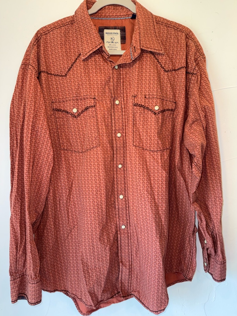 ROUGH STOCK PANHANDLE COTTON  SLIM MENS WESTERN PEARL-SNAP  RUST LS. SHIRT SZ XL